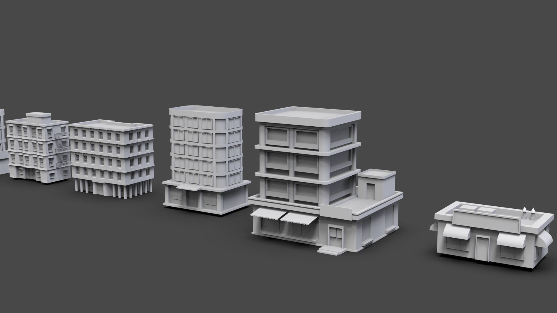 Low Poly City Buildings Pack Of 140 - Game Ready - Untextured  Low-poly 3D model_24