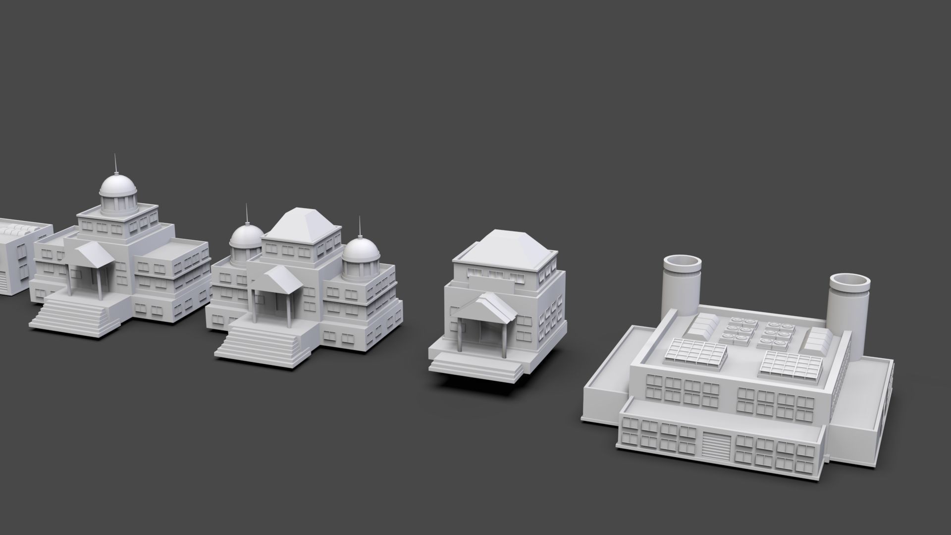 Low Poly City Buildings Pack Of 140 - Game Ready - Untextured  Low-poly 3D model_93