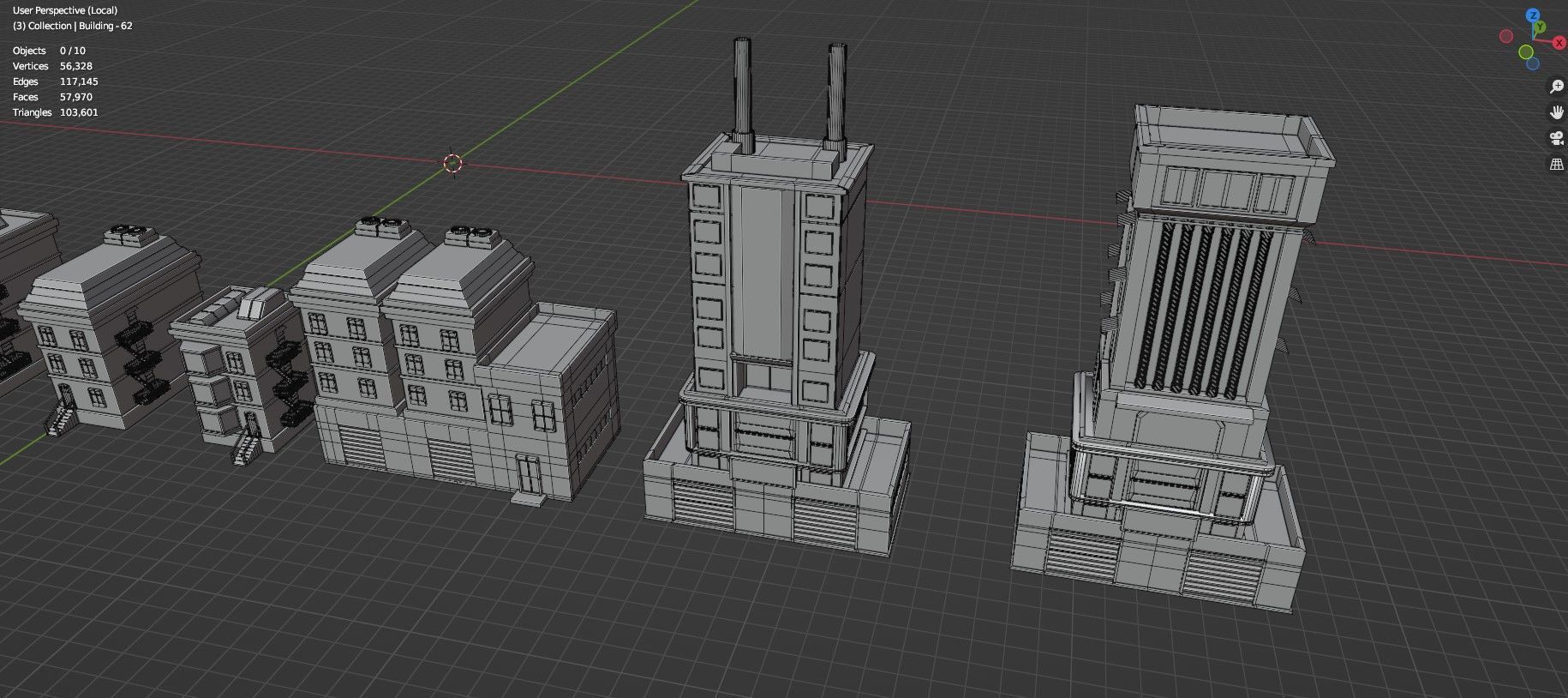 Low Poly City Buildings Pack Of 140 - Game Ready - Untextured  Low-poly 3D model_70