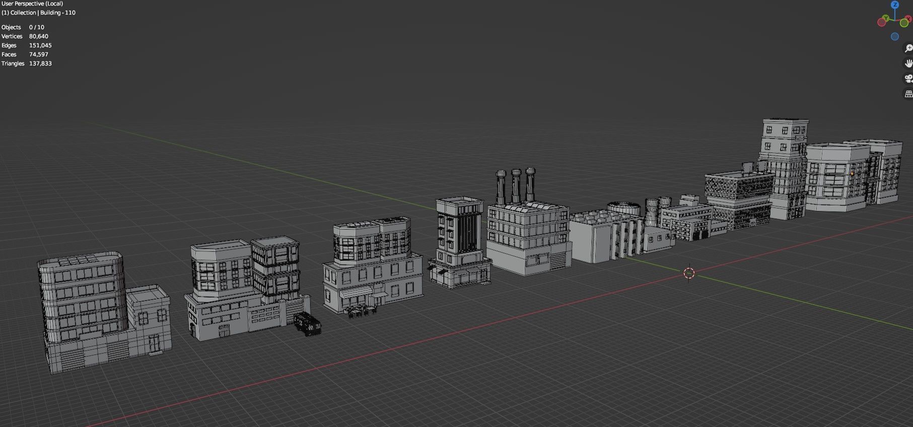 Low Poly City Buildings Pack Of 140 - Game Ready - Untextured  Low-poly 3D model_63