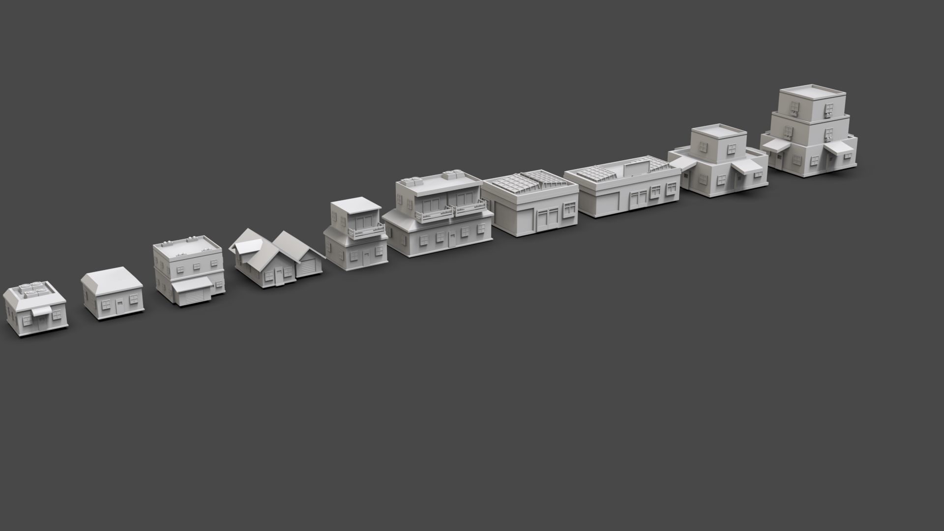 Low Poly City Buildings Pack Of 140 - Game Ready - Untextured  Low-poly 3D model_42