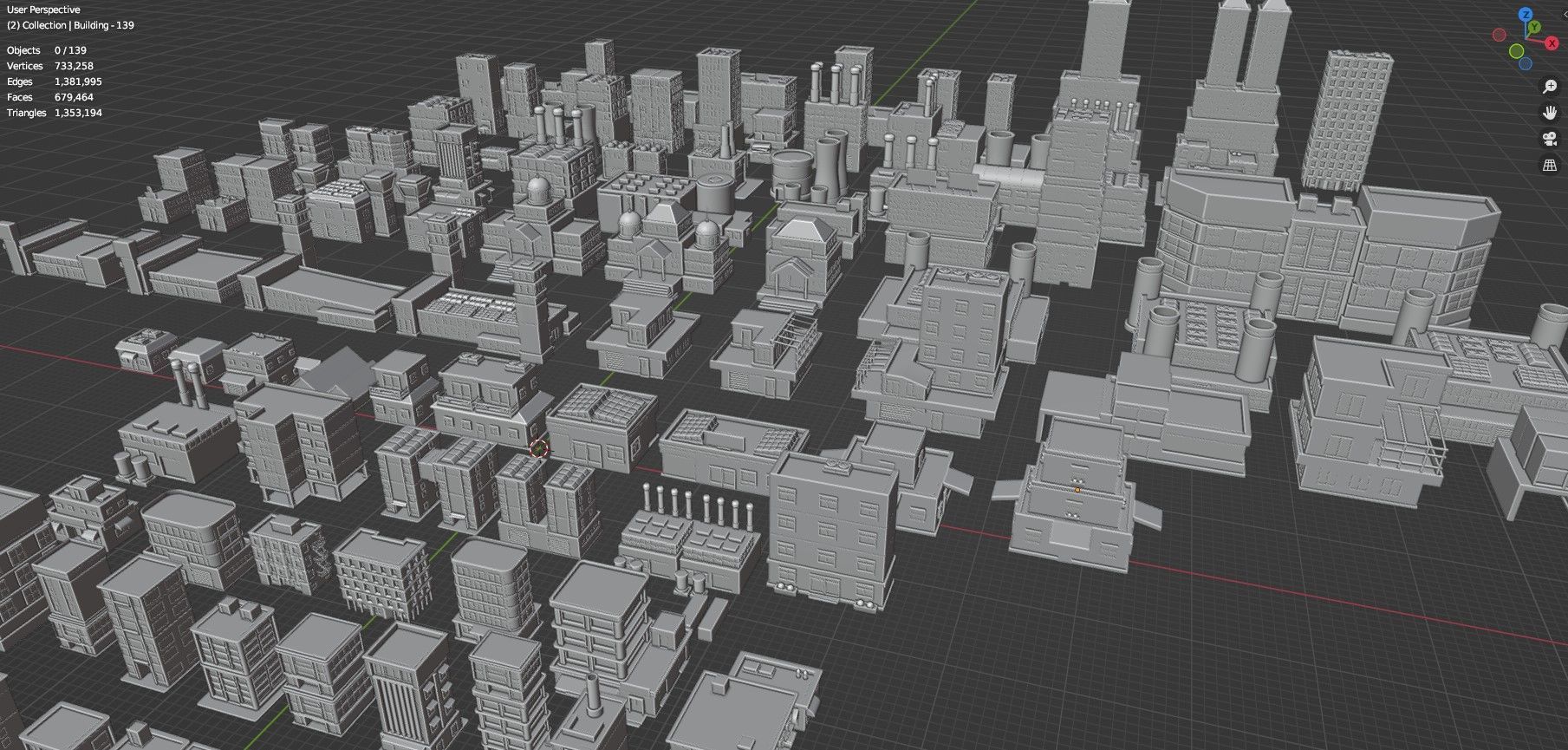 Low Poly City Buildings Pack Of 140 - Game Ready - Untextured  Low-poly 3D model_103