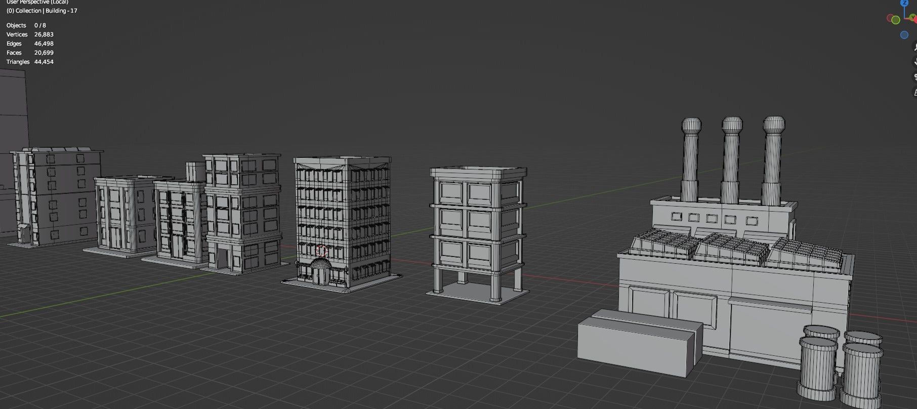 Low Poly City Buildings Pack Of 140 - Game Ready - Untextured  Low-poly 3D model_114