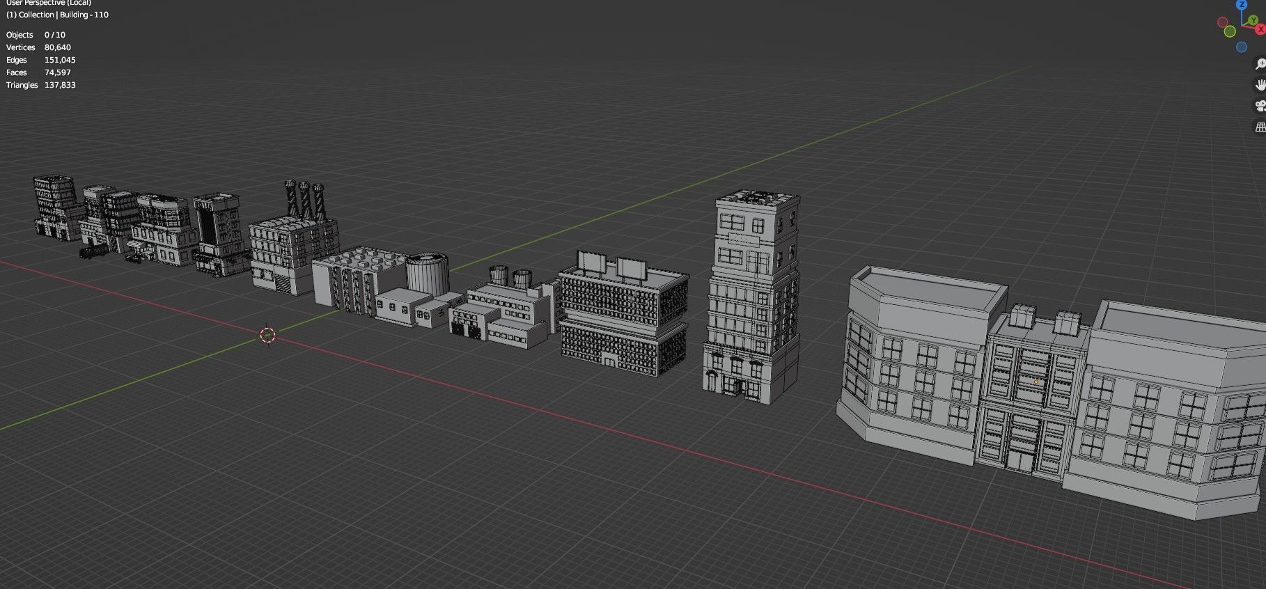 Low Poly City Buildings Pack Of 140 - Game Ready - Untextured  Low-poly 3D model_62