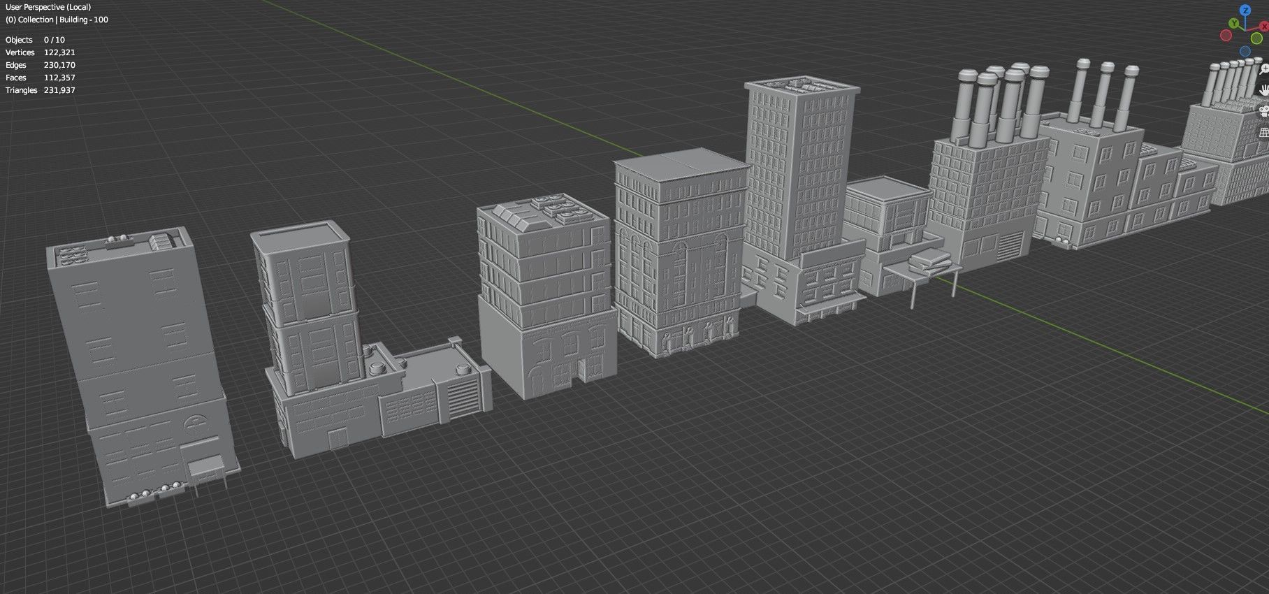 Low Poly City Buildings Pack Of 140 - Game Ready - Untextured  Low-poly 3D model_127
