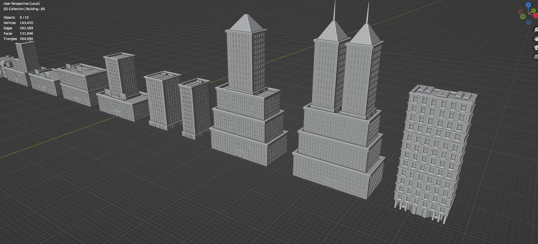 Low Poly City Buildings Pack Of 140 - Game Ready - Untextured  Low-poly 3D model_107