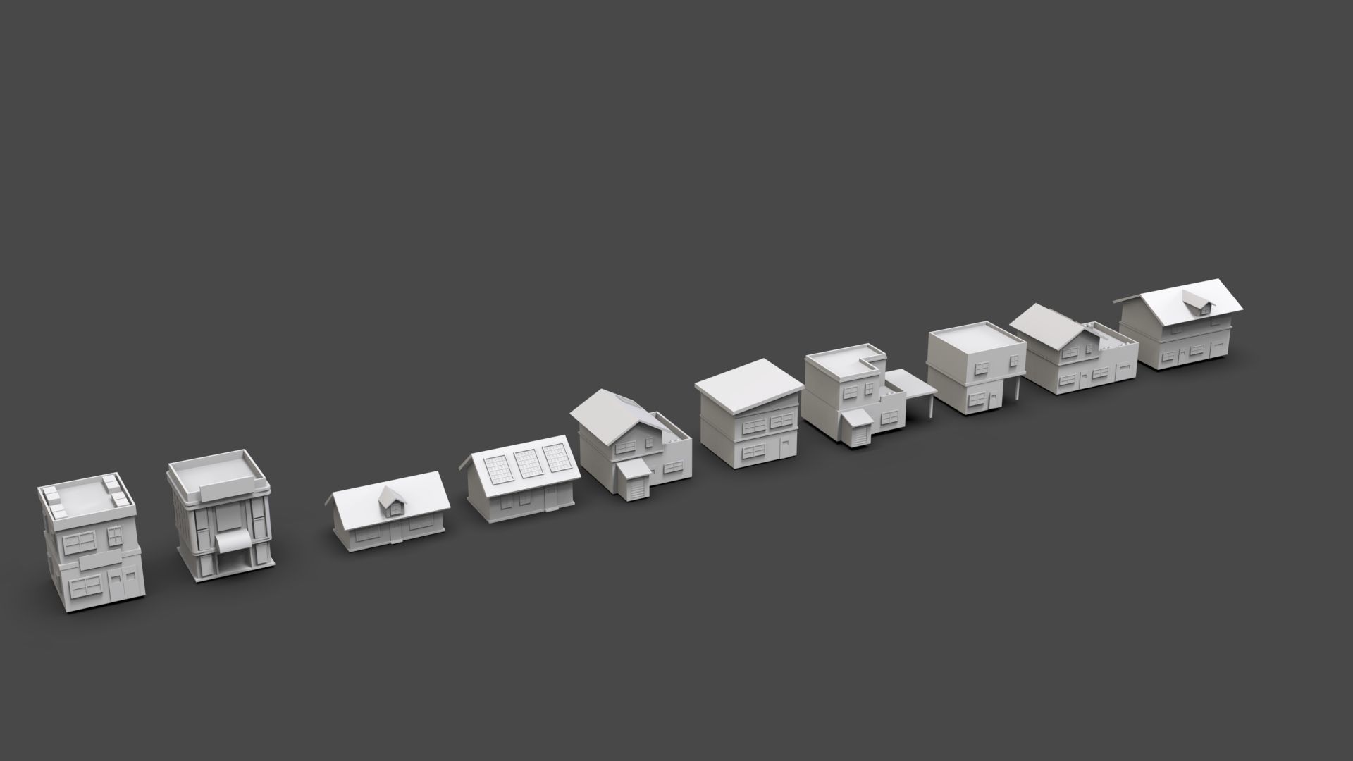 Low Poly City Buildings Pack Of 140 - Game Ready - Untextured  Low-poly 3D model_27