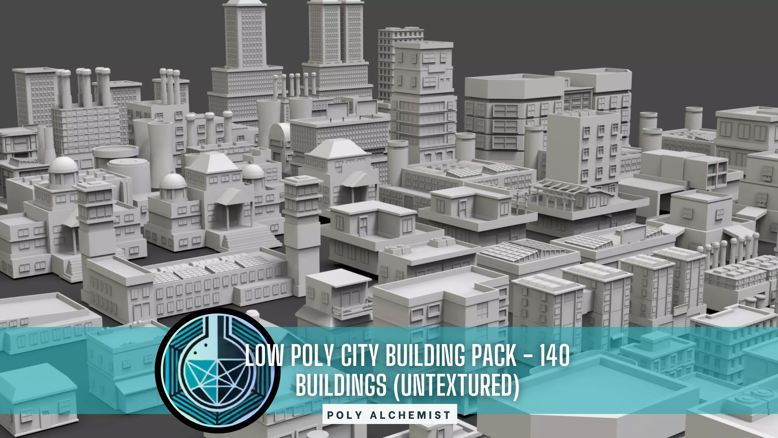 Low Poly City Buildings Pack Of 140 - Game Ready - Untextured  Low-poly 3D model_0