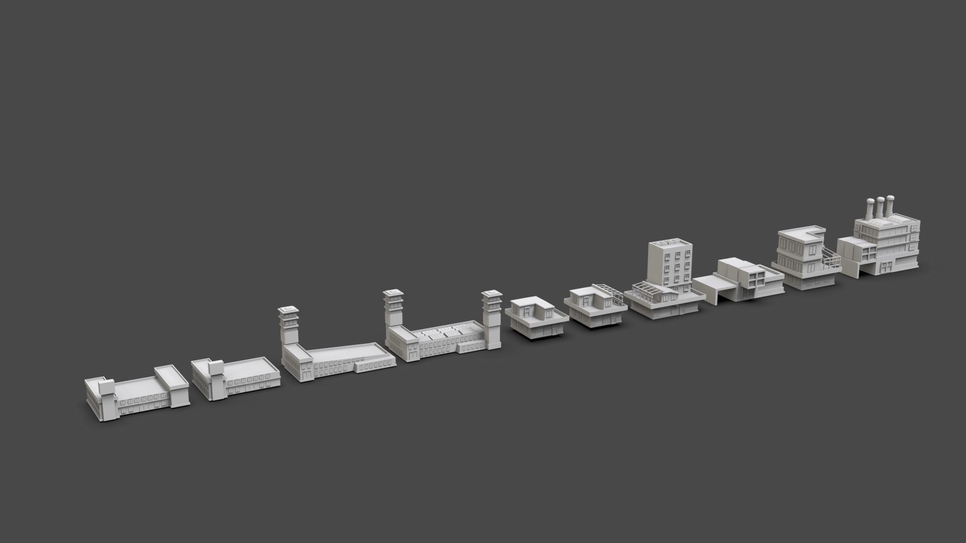 Low Poly City Buildings Pack Of 140 - Game Ready - Untextured  Low-poly 3D model_37