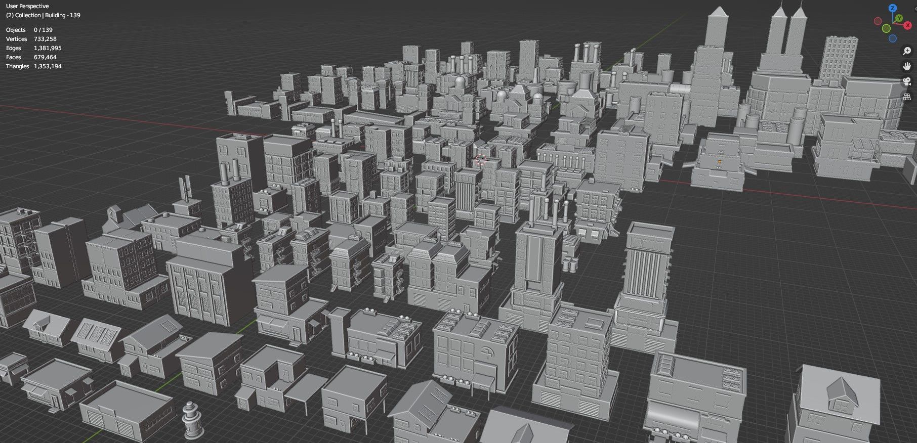 Low Poly City Buildings Pack Of 140 - Game Ready - Untextured  Low-poly 3D model_90