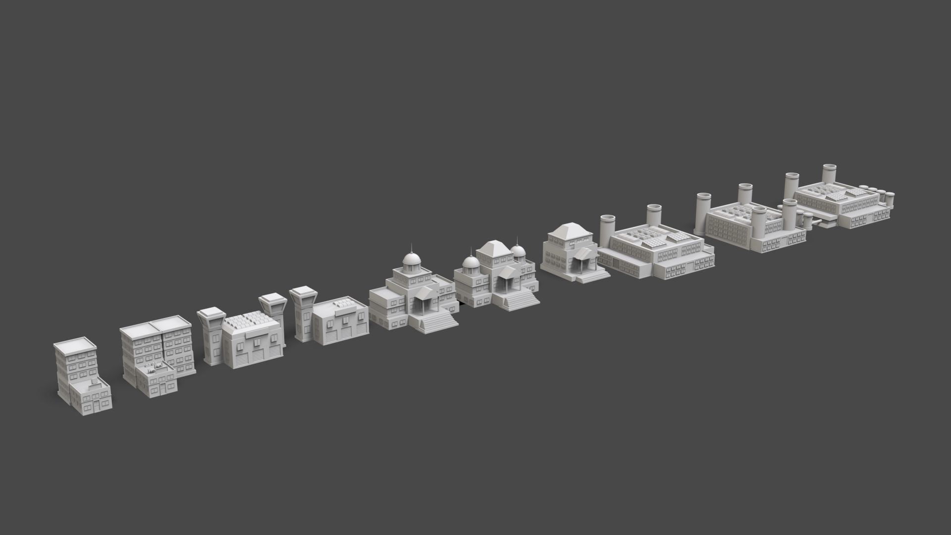 Low Poly City Buildings Pack Of 140 - Game Ready - Untextured  Low-poly 3D model_91