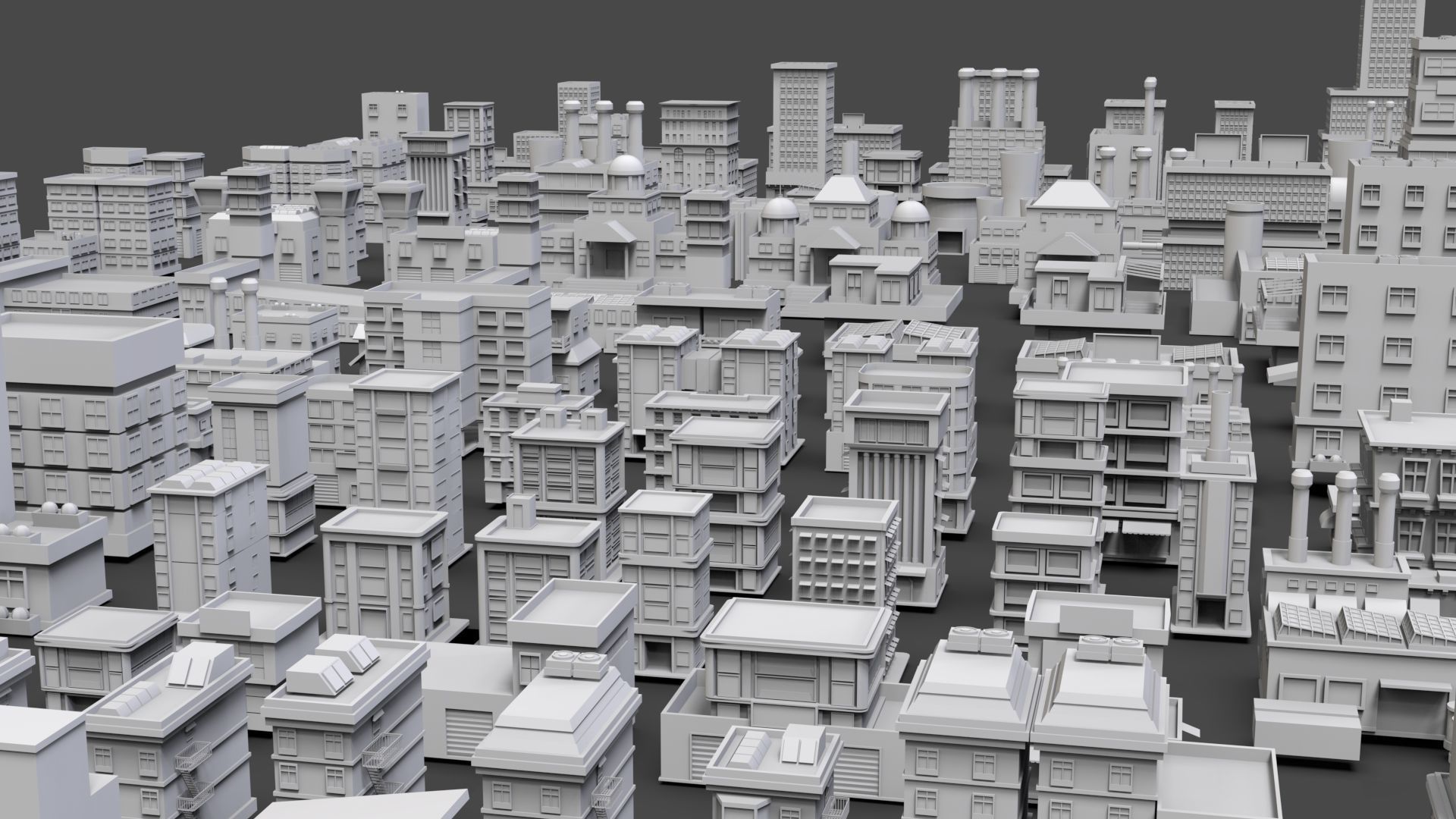 Low Poly City Buildings Pack Of 140 - Game Ready - Untextured  Low-poly 3D model_10