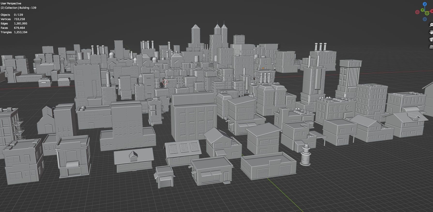 Low Poly City Buildings Pack Of 140 - Game Ready - Untextured  Low-poly 3D model_88