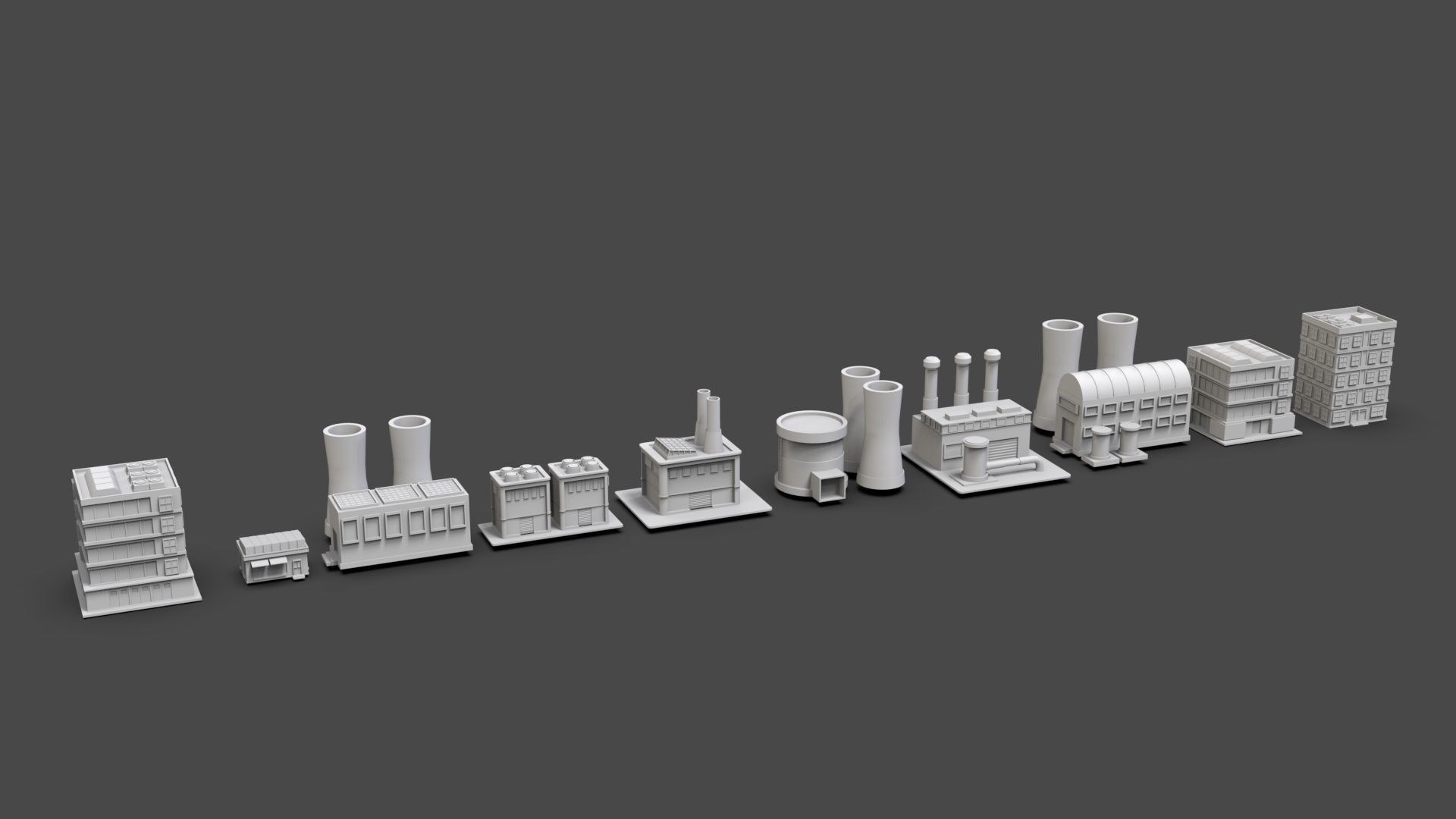 Low Poly City Buildings Pack Of 140 - Game Ready - Untextured  Low-poly 3D model_18