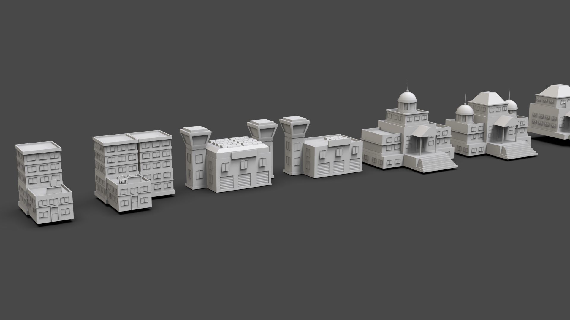 Low Poly City Buildings Pack Of 140 - Game Ready - Untextured  Low-poly 3D model_35