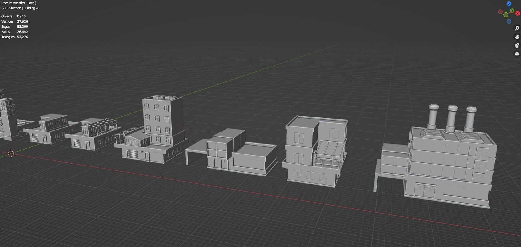 Low Poly City Buildings Pack Of 140 - Game Ready - Untextured  Low-poly 3D model_129