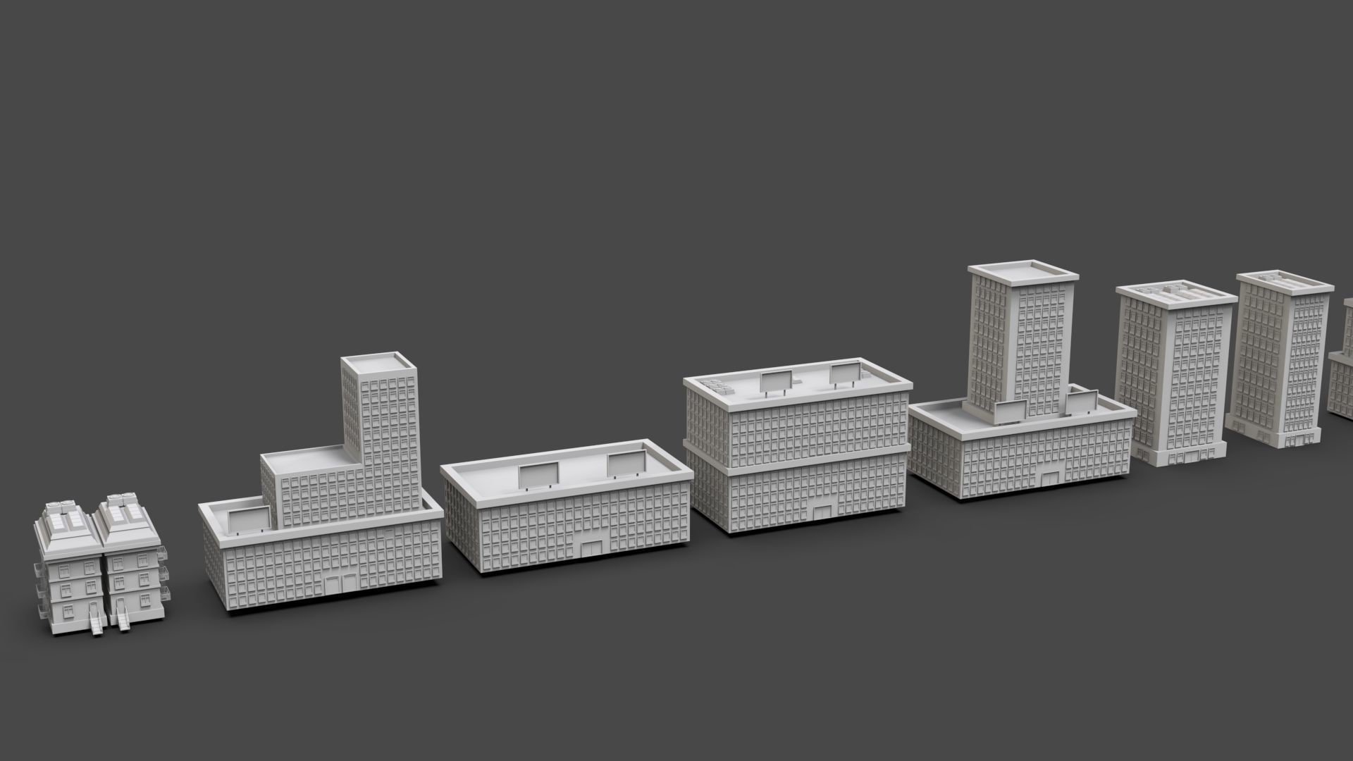 Low Poly City Buildings Pack Of 140 - Game Ready - Untextured  Low-poly 3D model_36