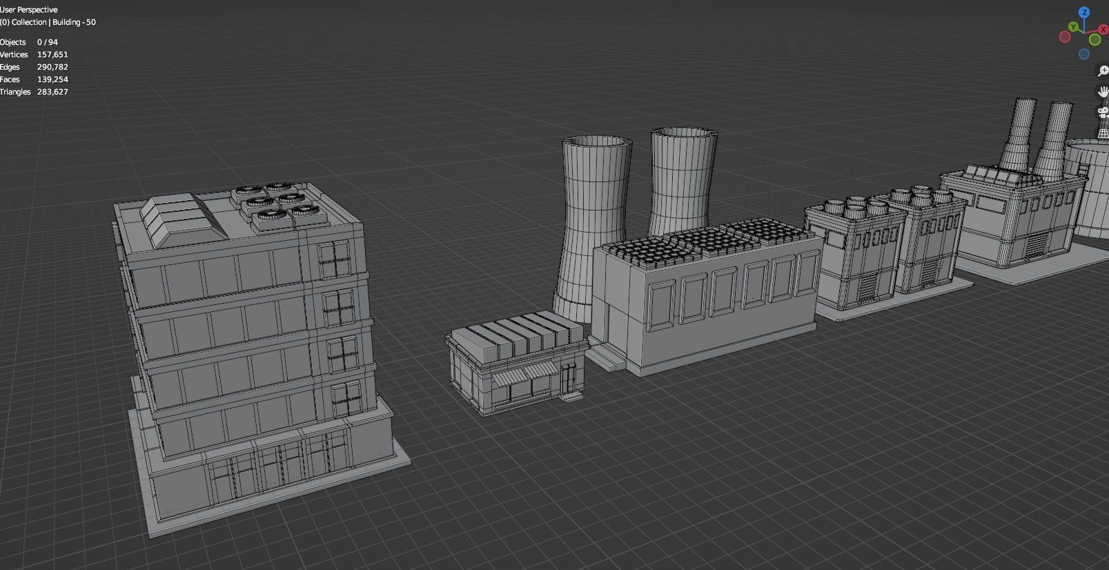 Low Poly City Buildings Pack Of 140 - Game Ready - Untextured  Low-poly 3D model_44