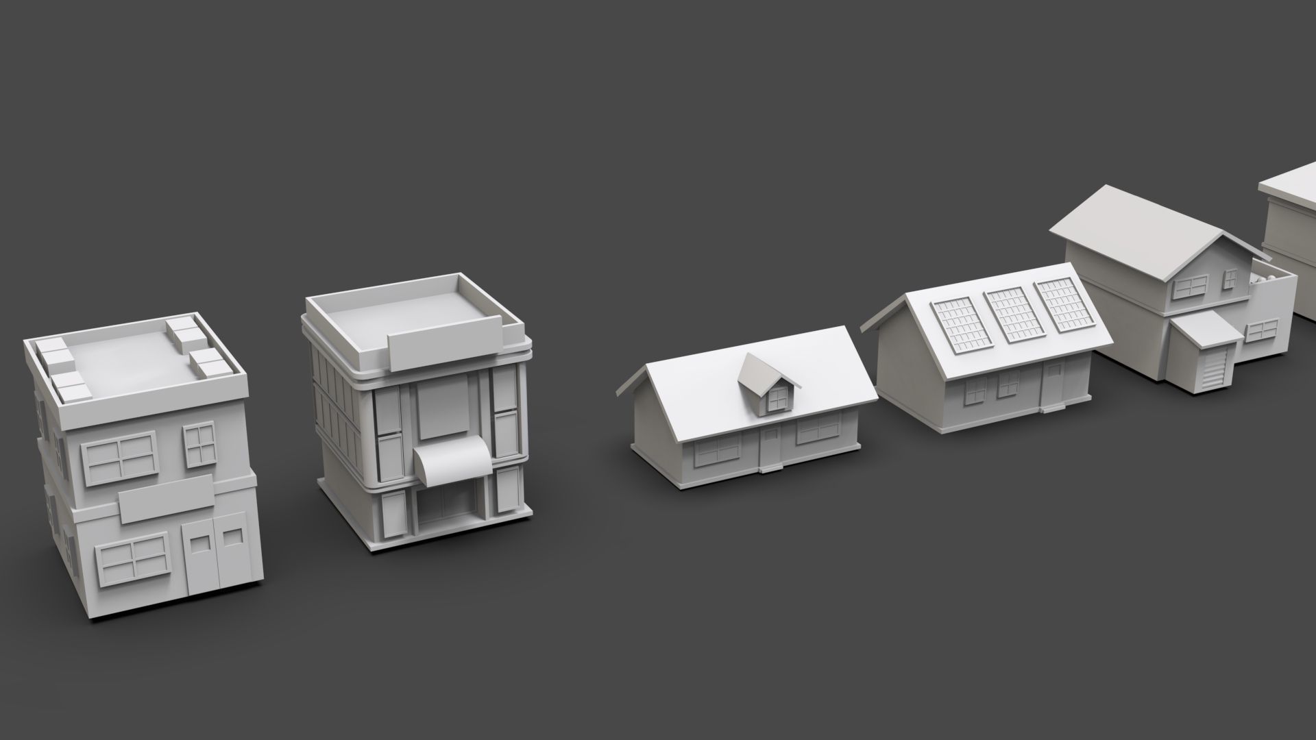 Low Poly City Buildings Pack Of 140 - Game Ready - Untextured  Low-poly 3D model_79