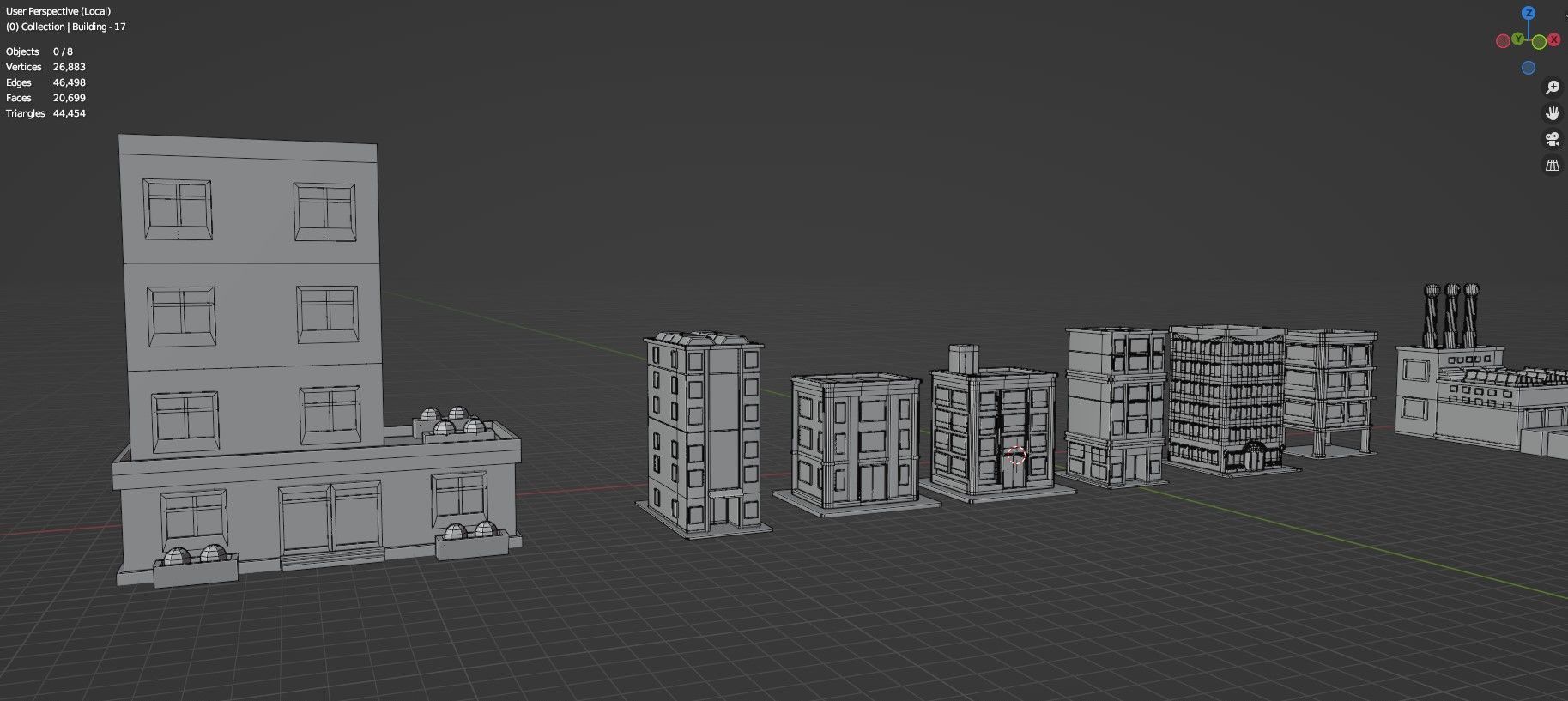 Low Poly City Buildings Pack Of 140 - Game Ready - Untextured  Low-poly 3D model_109