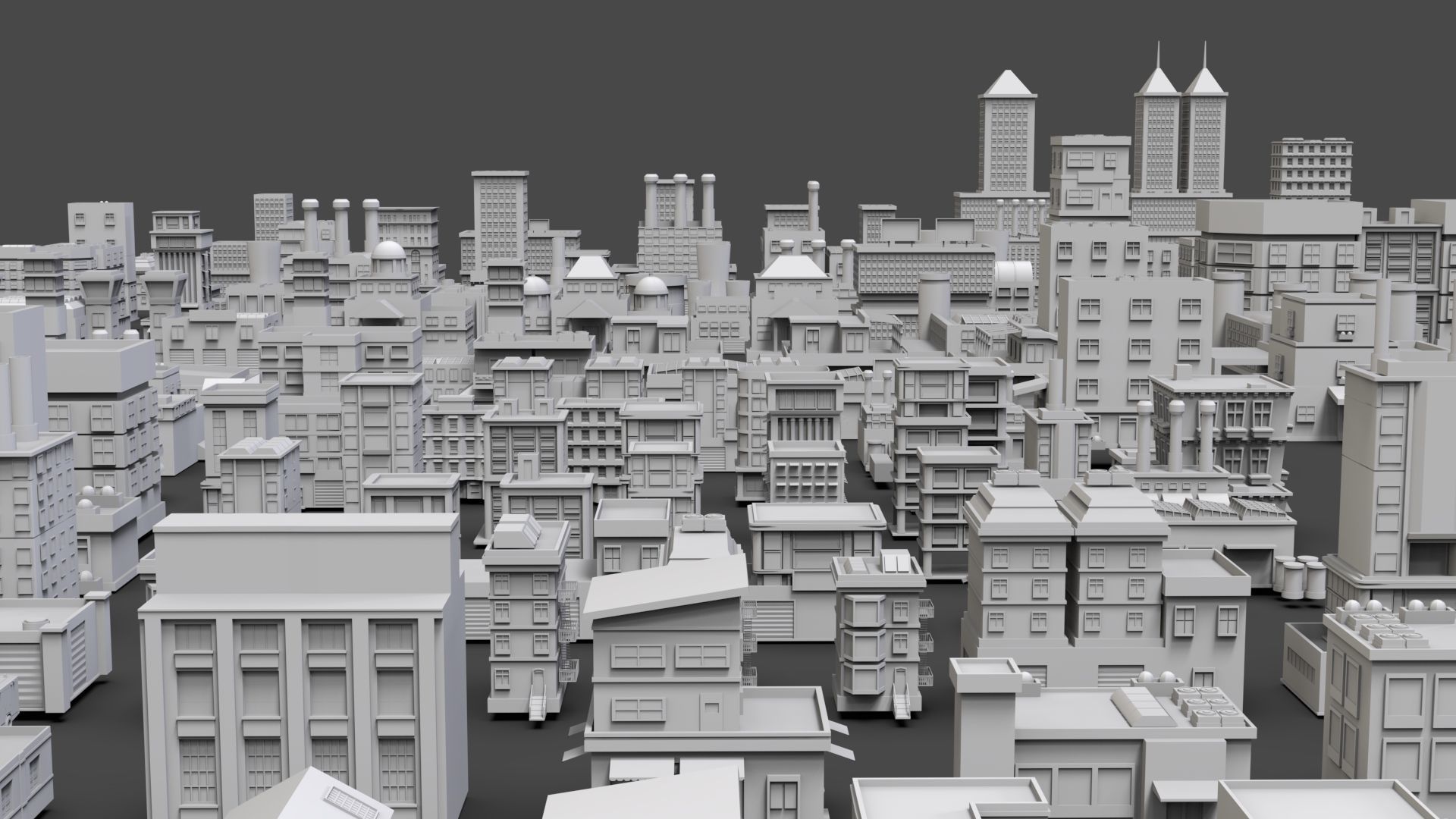 Low Poly City Buildings Pack Of 140 - Game Ready - Untextured  Low-poly 3D model_5