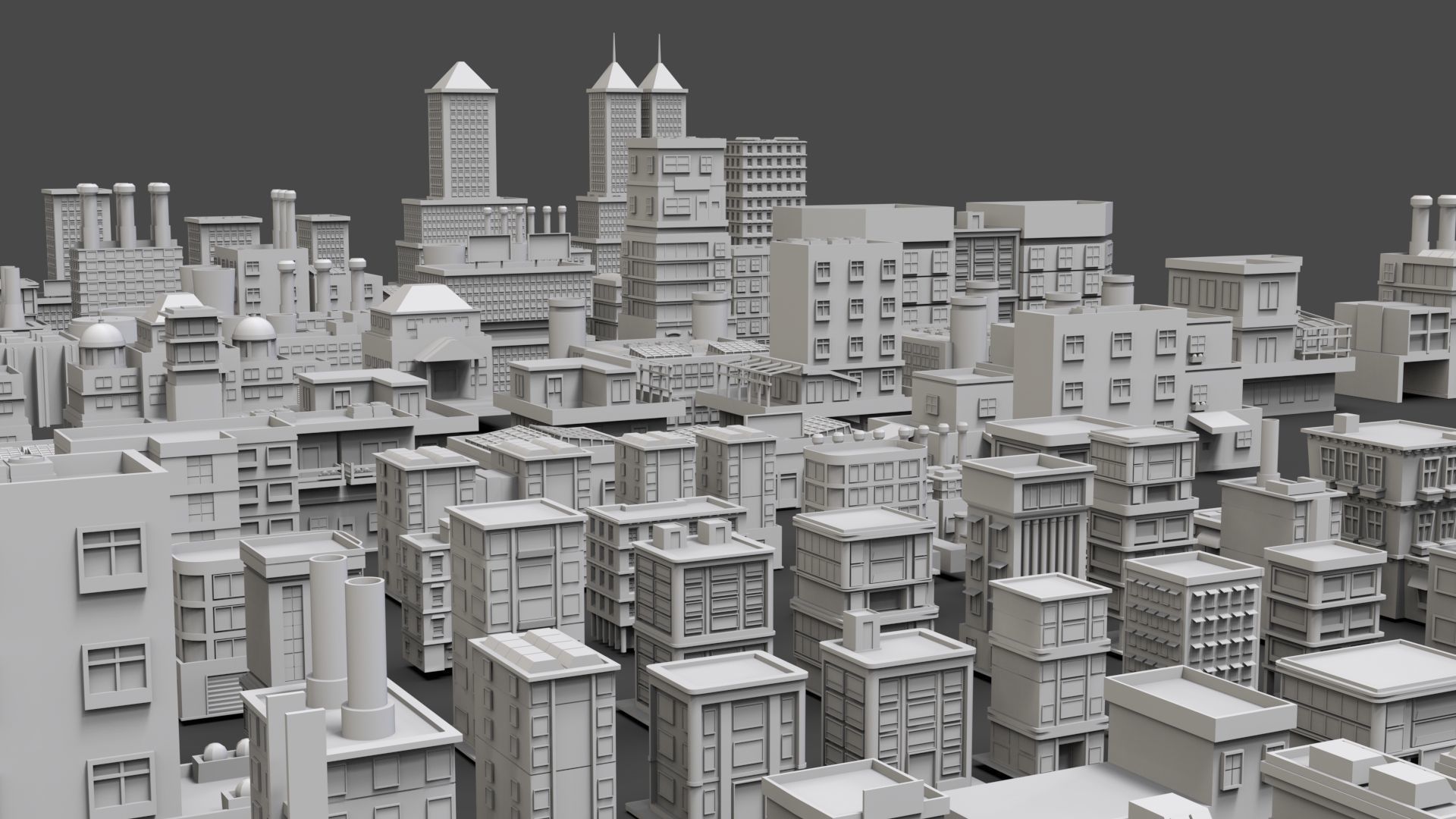 Low Poly City Buildings Pack Of 140 - Game Ready - Untextured  Low-poly 3D model_2