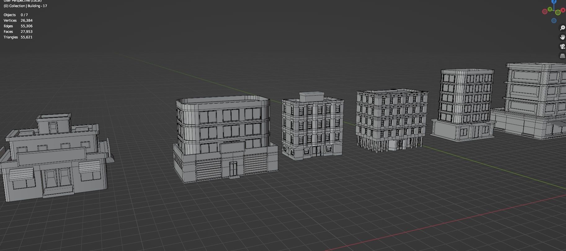 Low Poly City Buildings Pack Of 140 - Game Ready - Untextured  Low-poly 3D model_116