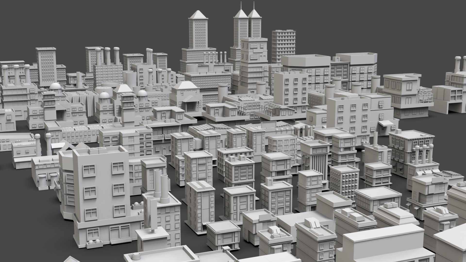 Low Poly City Buildings Pack Of 140 - Game Ready - Untextured  Low-poly 3D model_8