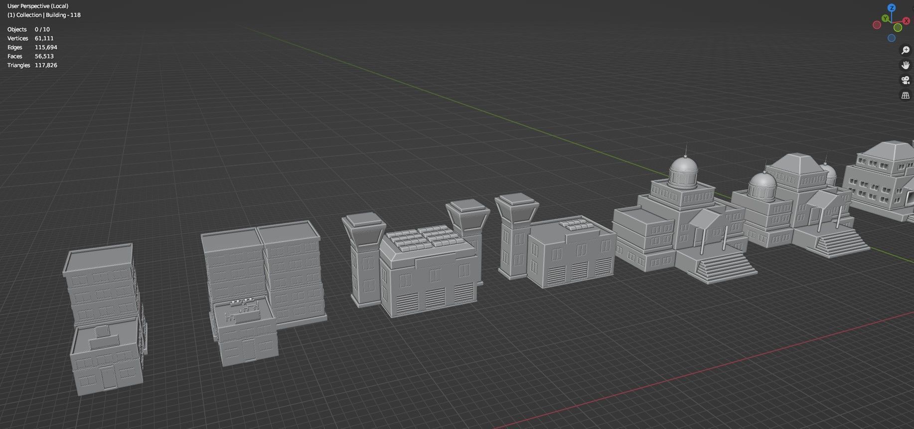 Low Poly City Buildings Pack Of 140 - Game Ready - Untextured  Low-poly 3D model_111
