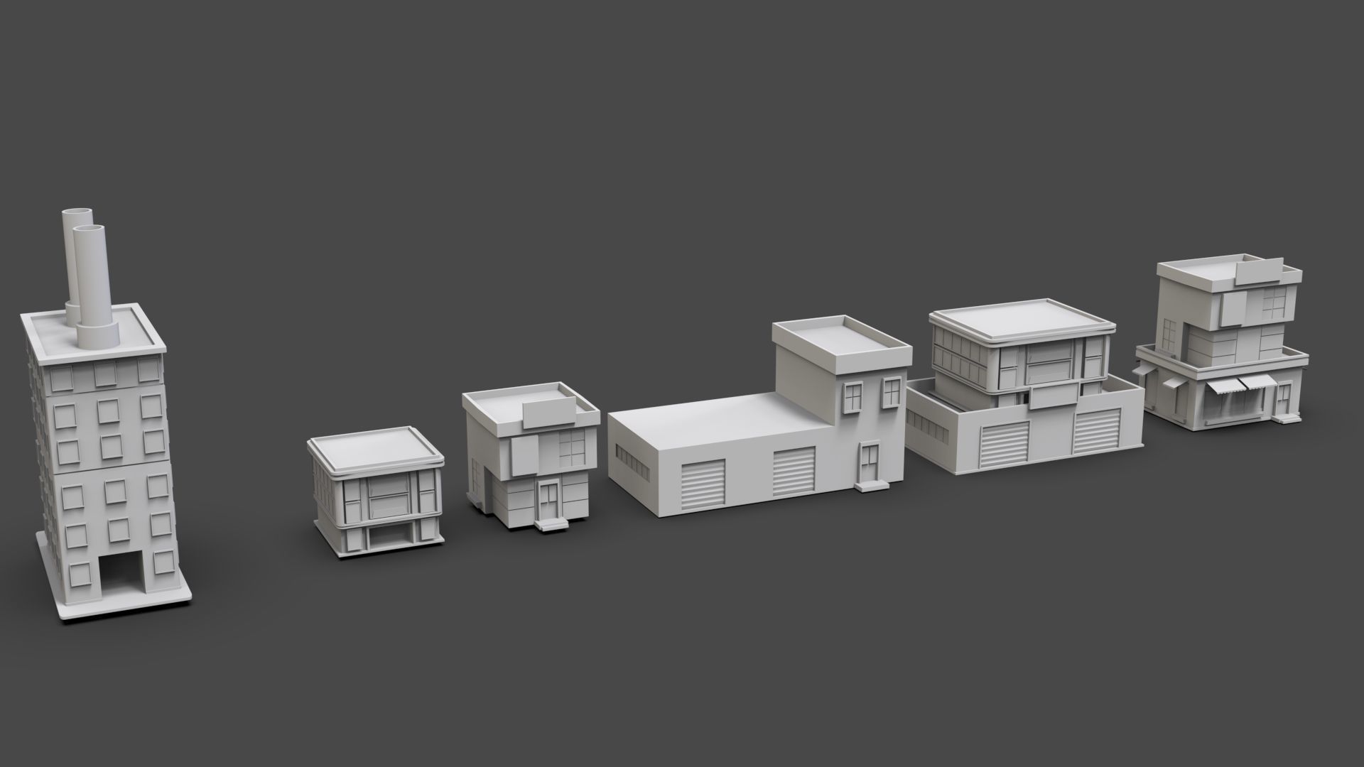 Low Poly City Buildings Pack Of 140 - Game Ready - Untextured  Low-poly 3D model_28
