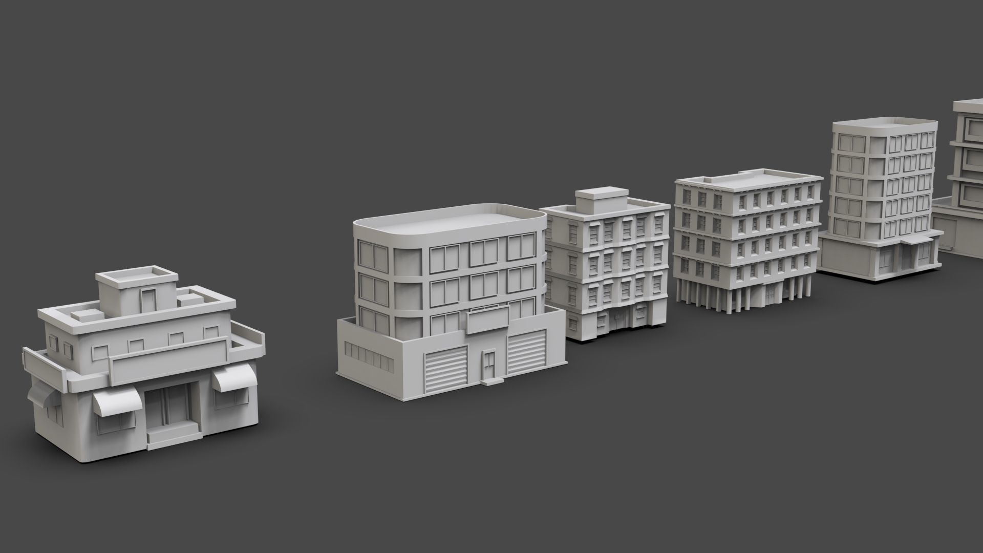 Low Poly City Buildings Pack Of 140 - Game Ready - Untextured  Low-poly 3D model_25