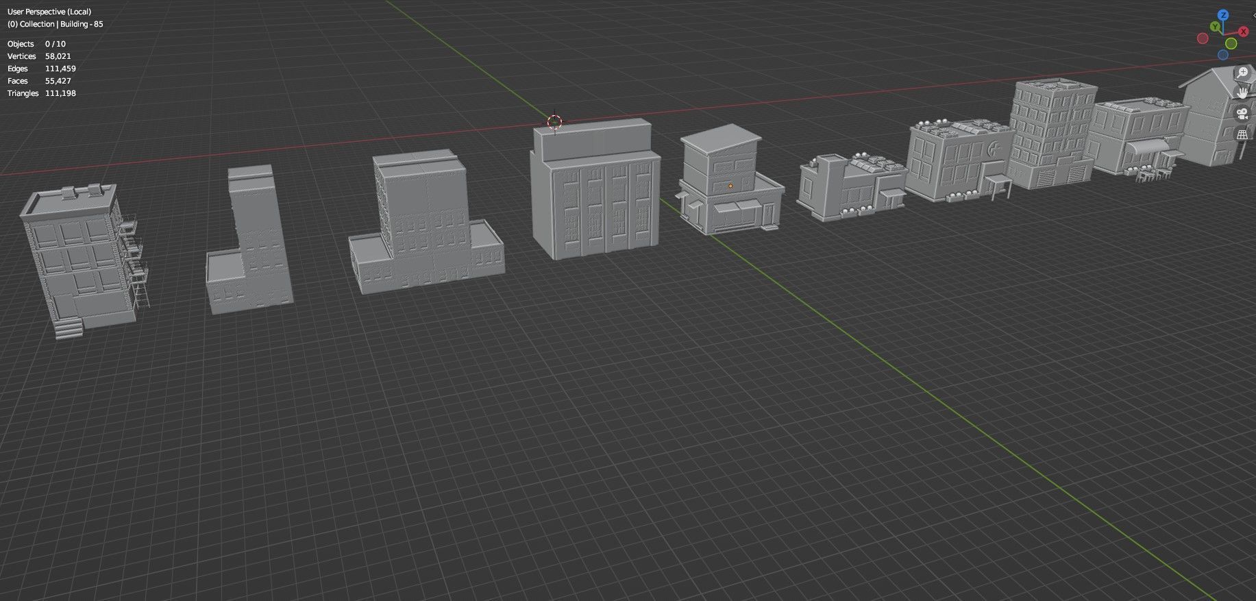Low Poly City Buildings Pack Of 140 - Game Ready - Untextured  Low-poly 3D model_85