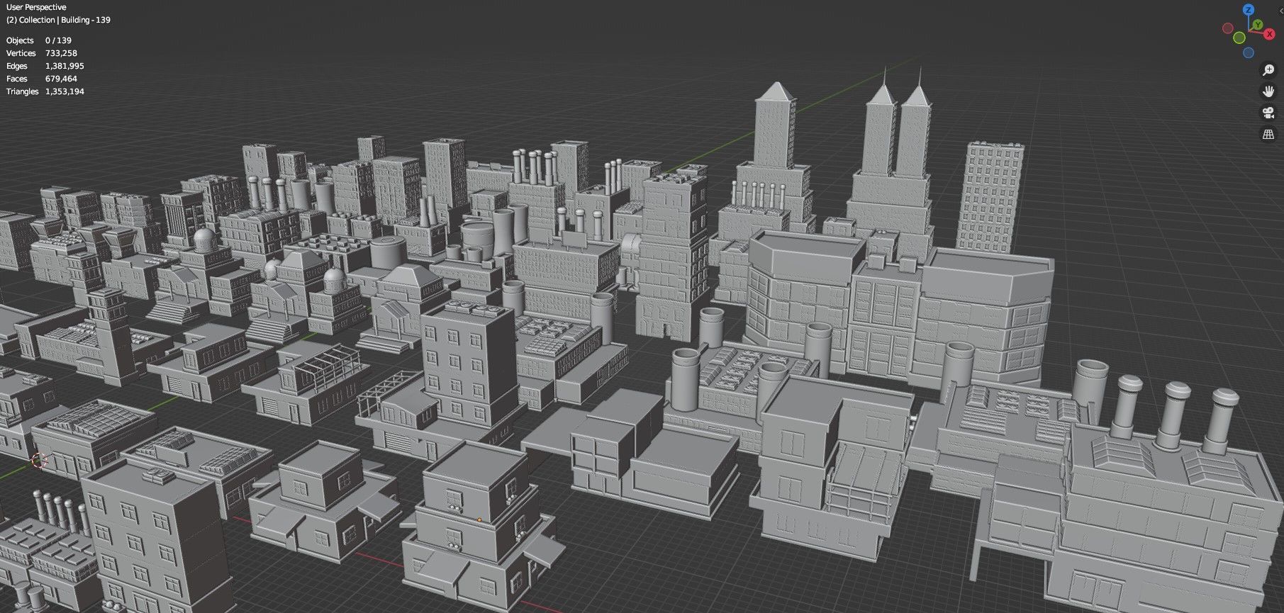 Low Poly City Buildings Pack Of 140 - Game Ready - Untextured  Low-poly 3D model_105