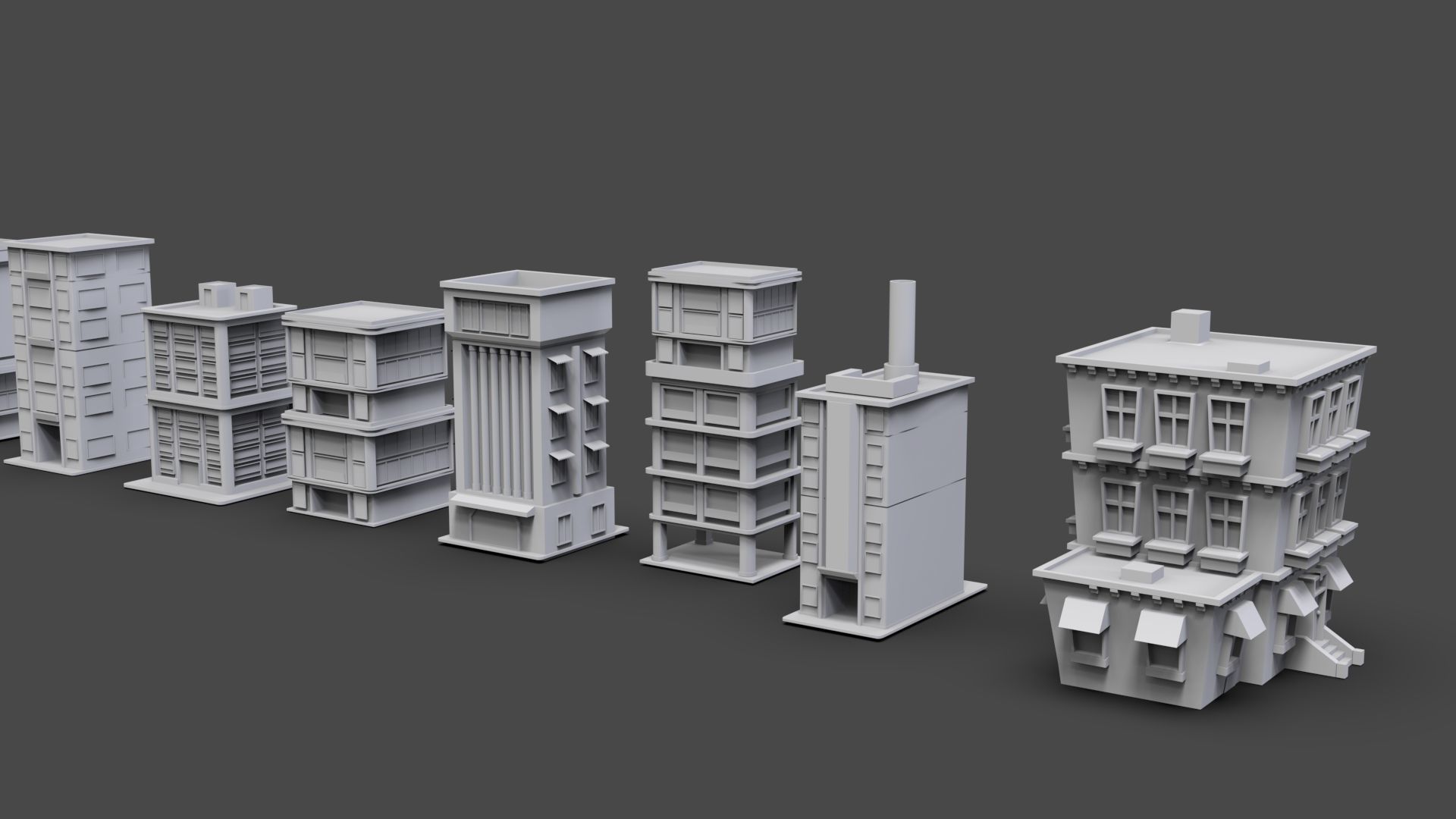 Low Poly City Buildings Pack Of 140 - Game Ready - Untextured  Low-poly 3D model_20