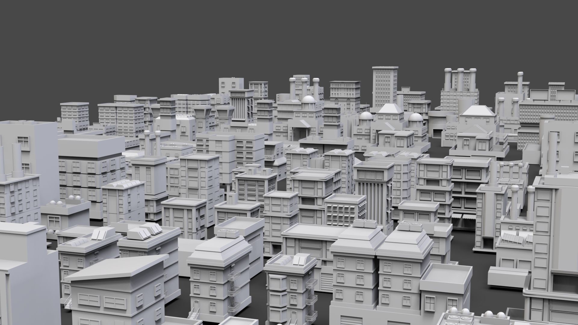 Low Poly City Buildings Pack Of 140 - Game Ready - Untextured  Low-poly 3D model_1