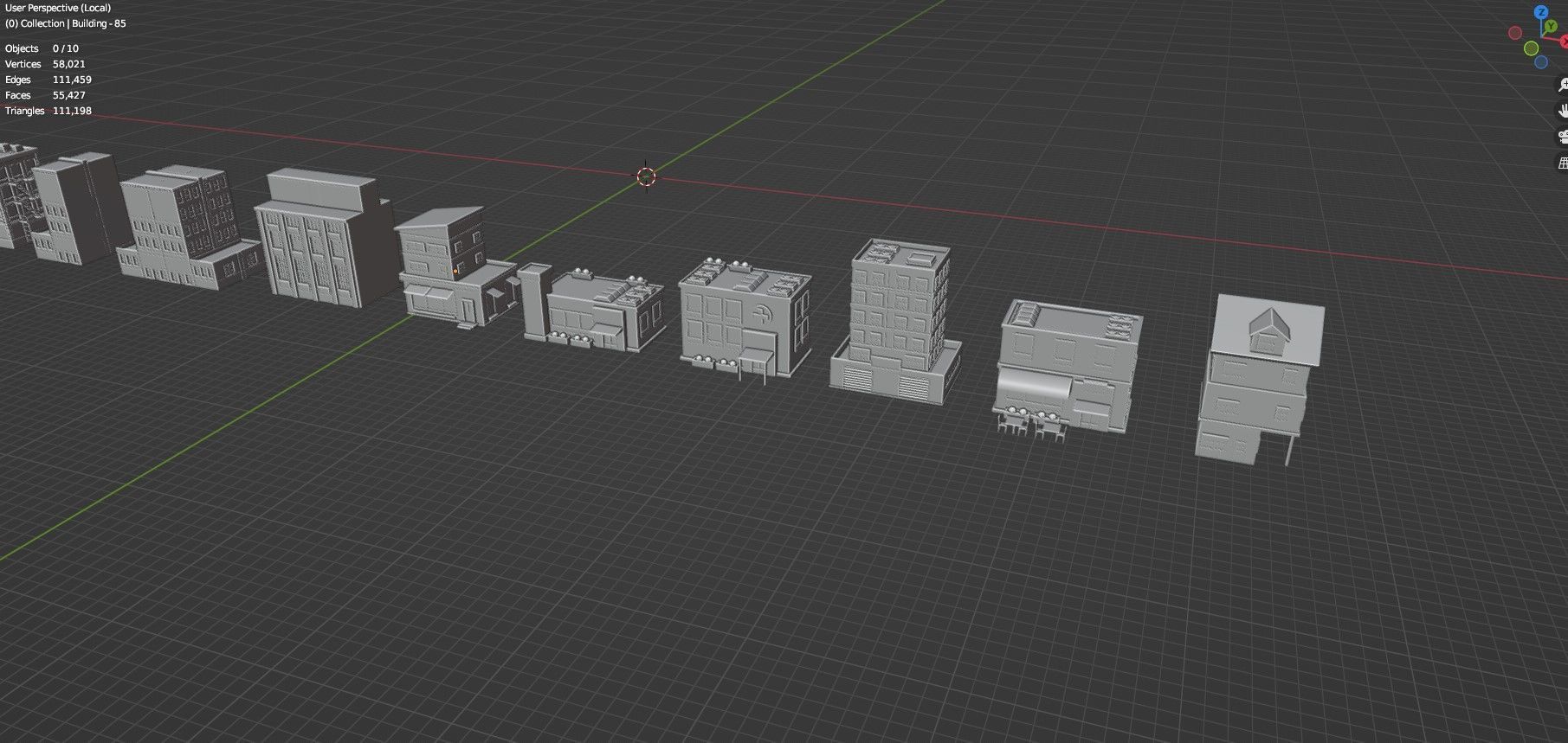 Low Poly City Buildings Pack Of 140 - Game Ready - Untextured  Low-poly 3D model_125