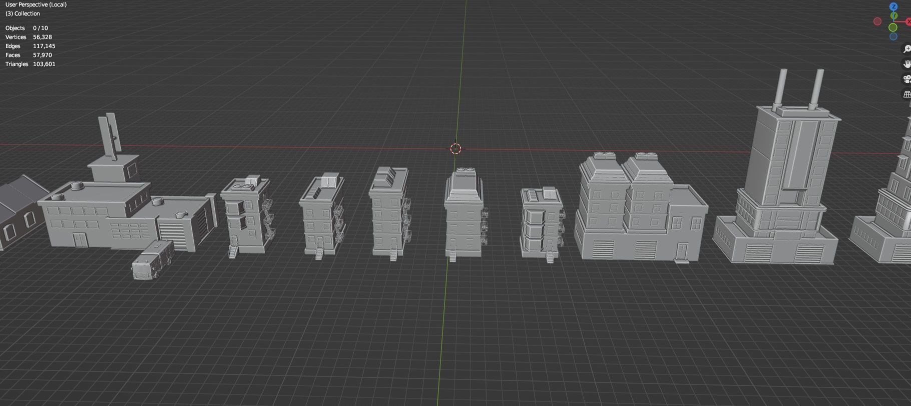 Low Poly City Buildings Pack Of 140 - Game Ready - Untextured  Low-poly 3D model_113