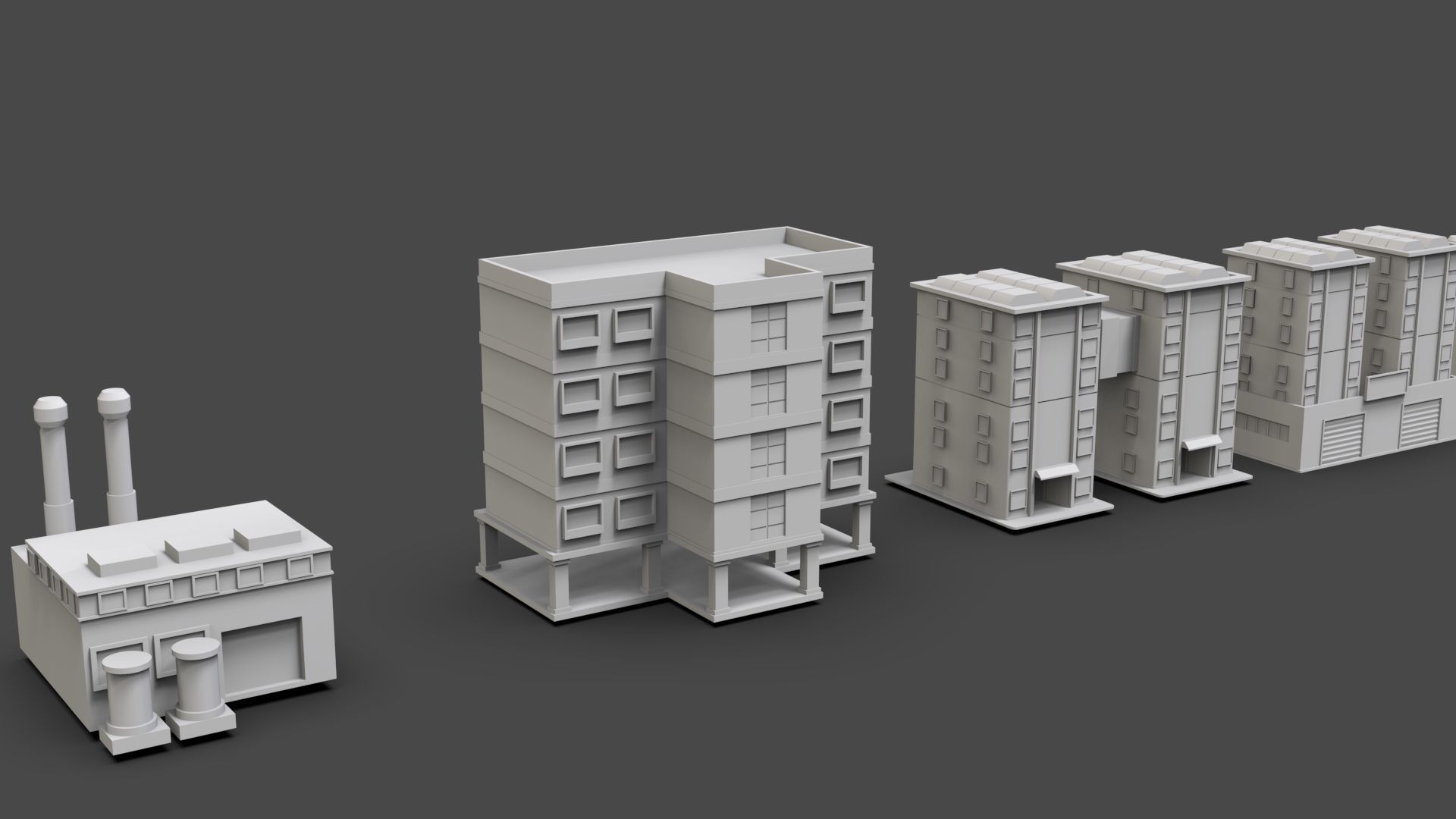 Low Poly City Buildings Pack Of 140 - Game Ready - Untextured  Low-poly 3D model_13