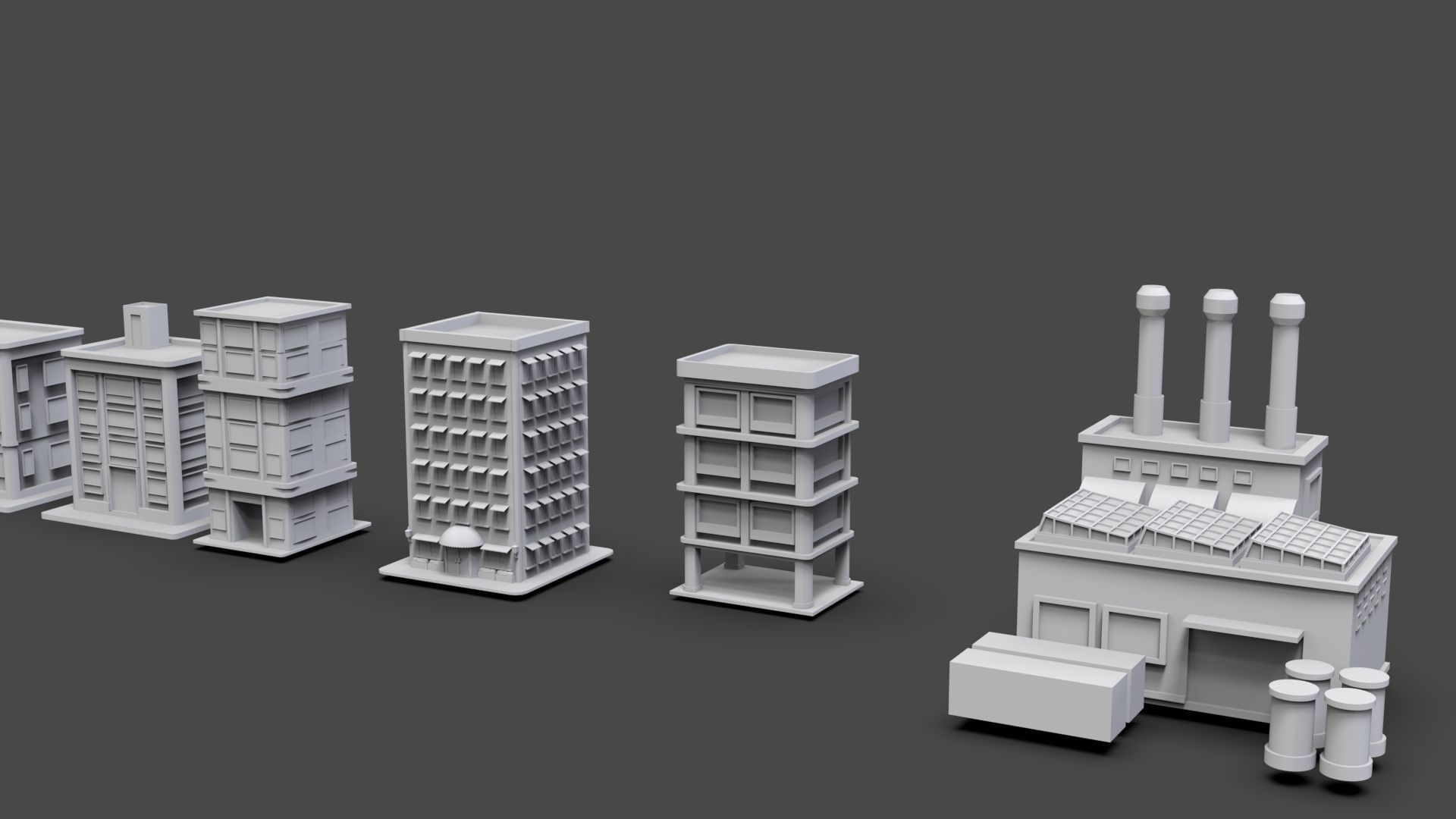 Low Poly City Buildings Pack Of 140 - Game Ready - Untextured  Low-poly 3D model_31