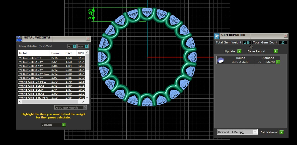 U Shaped Eternity Ring 3 point 3 mm stone size swiss 14 and EU54 3D print model_3
