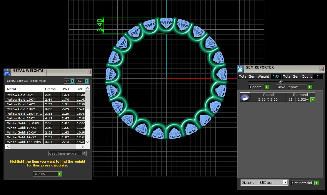 U Shaped Eternity Ring 3 point 3 mm stone size swiss 17 and EU57 3D print model_5