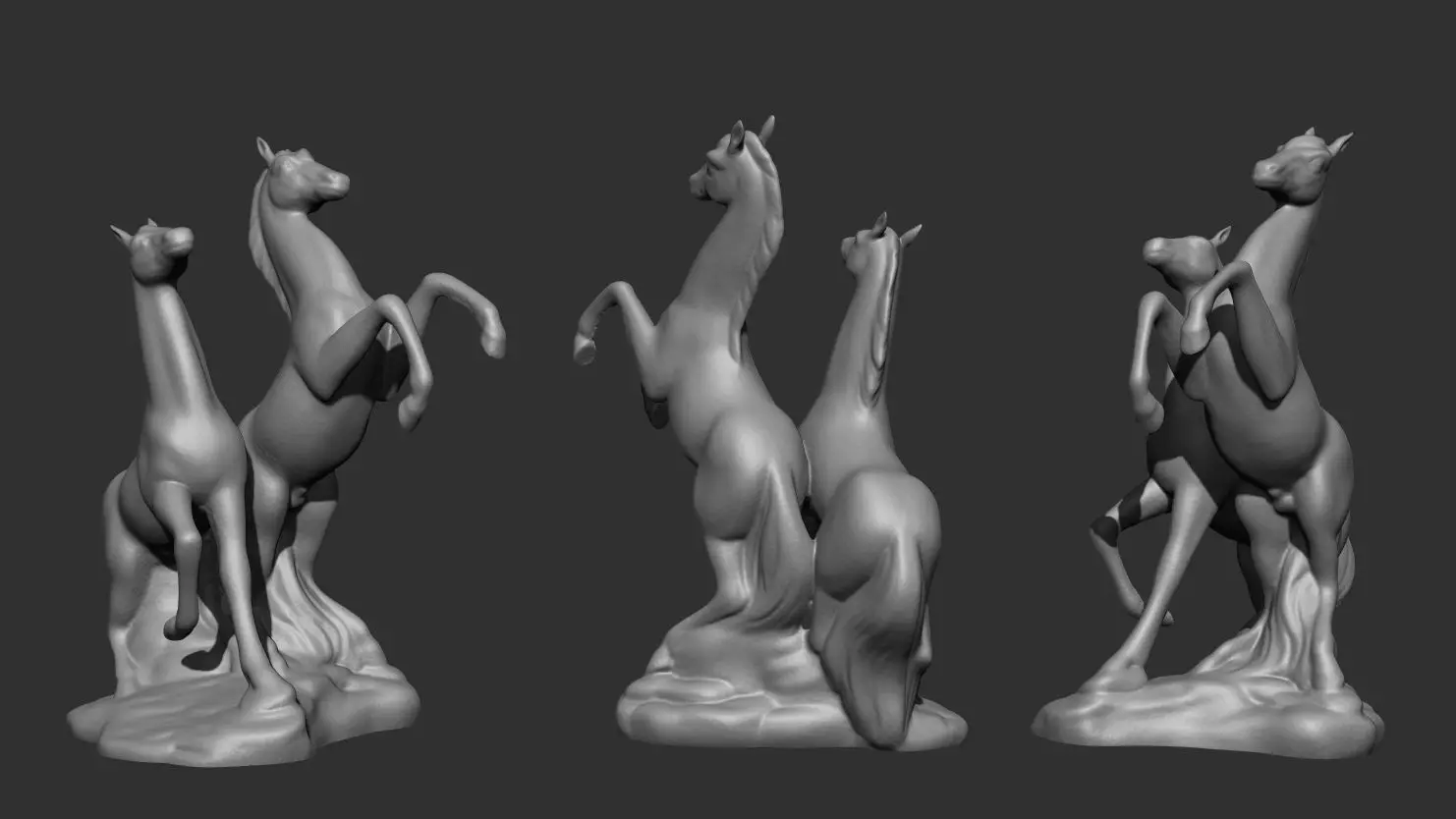 3D Sculpture of Two Horses in Motion -  3D print model_0