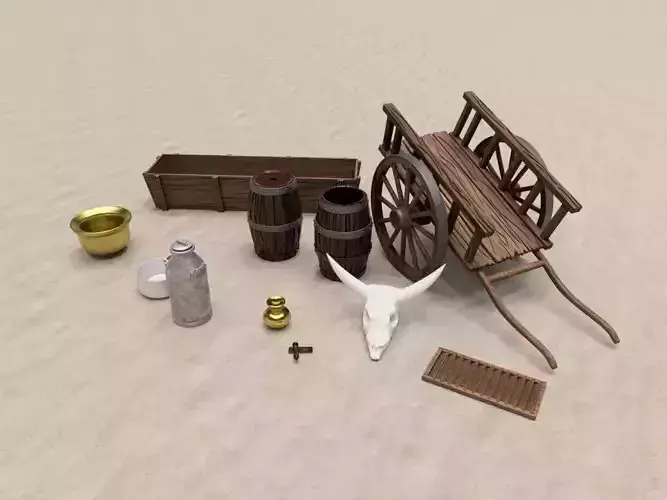 Western Diorama Props Bundle 1 - Hi-poly
