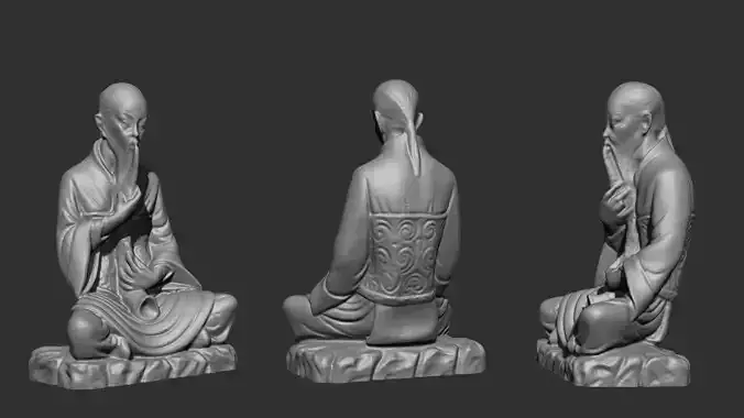 3D Sculpture of a Meditating Monk with Flute - 