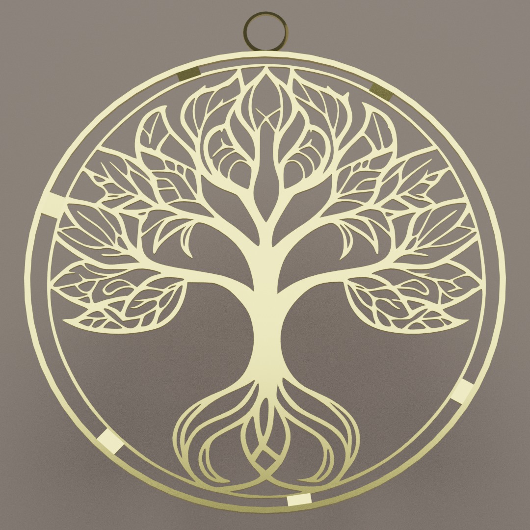 Golden Pendent with Tree design inside a ring 3D model_1