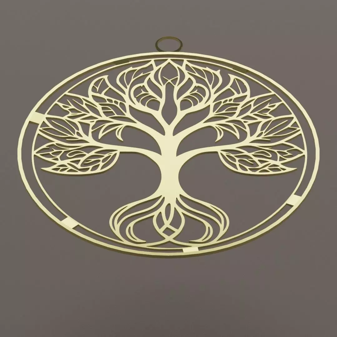 Golden Pendent with Tree design inside a ring 3D model_0