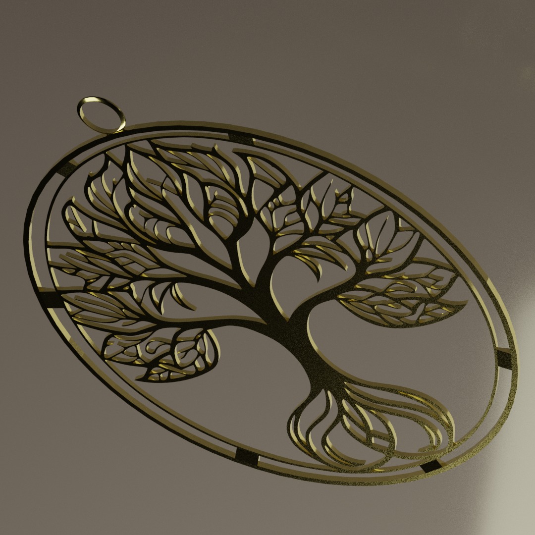 Golden Pendent with Tree design inside a ring 3D model_5