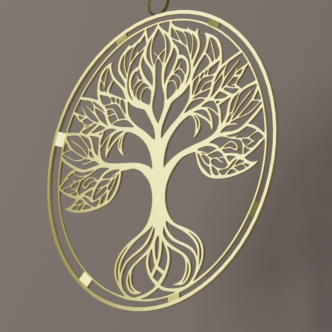 Golden Pendent with Tree design inside a ring 3D model_2