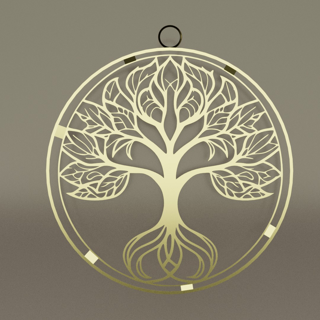 Golden Pendent with Tree design inside a ring 3D model_6