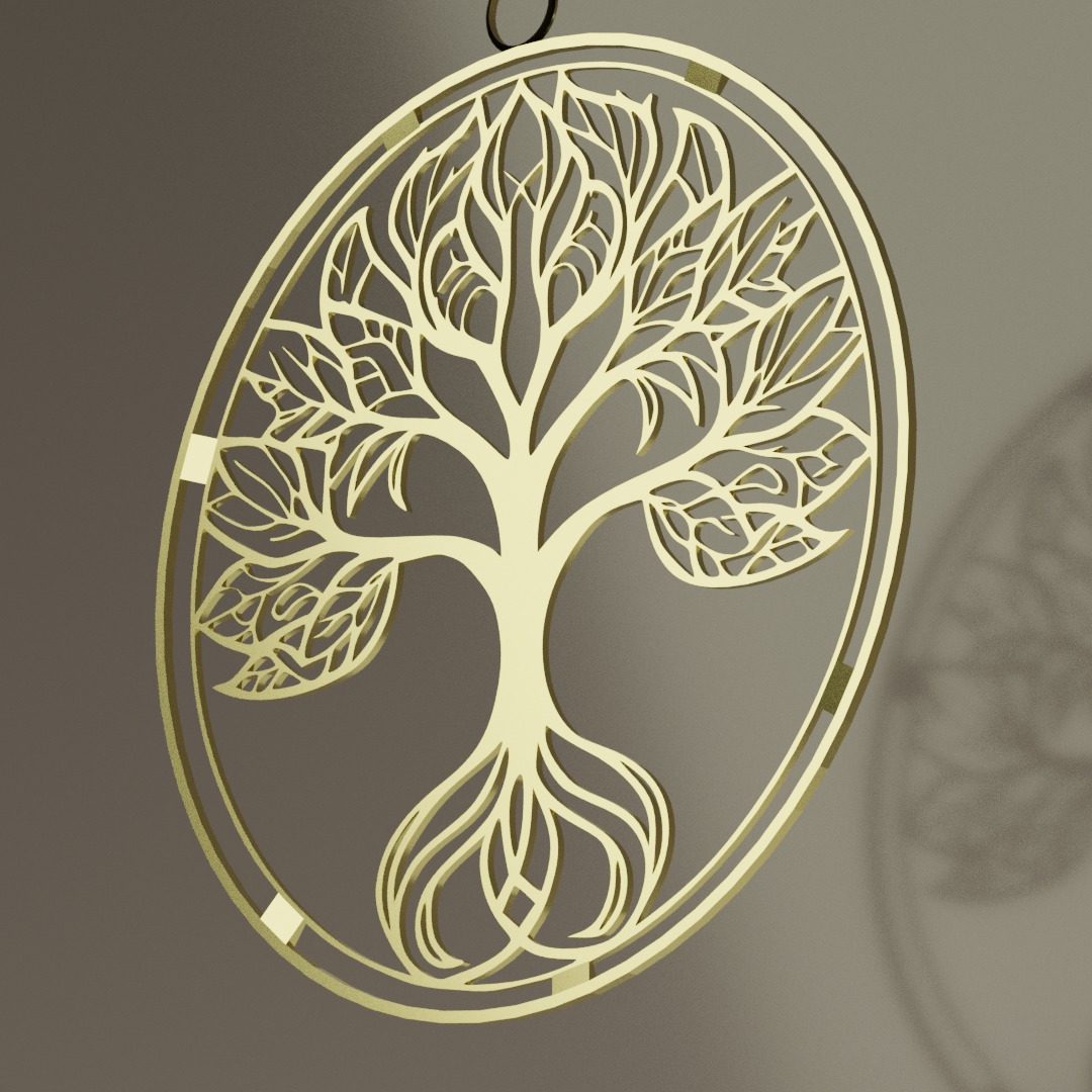 Golden Pendent with Tree design inside a ring 3D model_4